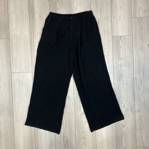 Aerie Size Large Long Black Gauzy High Waisted Trouser Pants Wide Leg Pleated